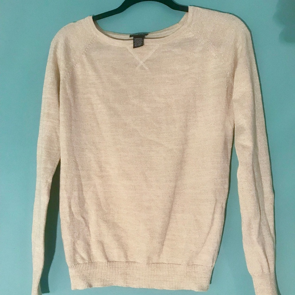 🦋 Tan Cream Sparkly Long Sleeve Sweater Top Shirt